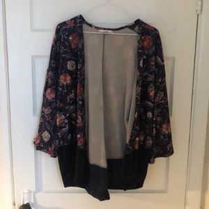 Floral velvet kimono batwing cardigan